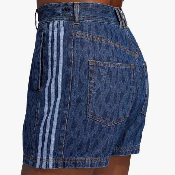 Adidas Women's Ivy Park Dark Blue Ivy Monogram Denim Shorts H61702 - Picture 2 of 7